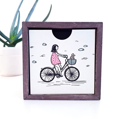 Bisiklet Binen Kız Ahşap Kutu