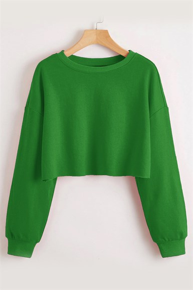 Yeşil Basic Crop Sweatshirt